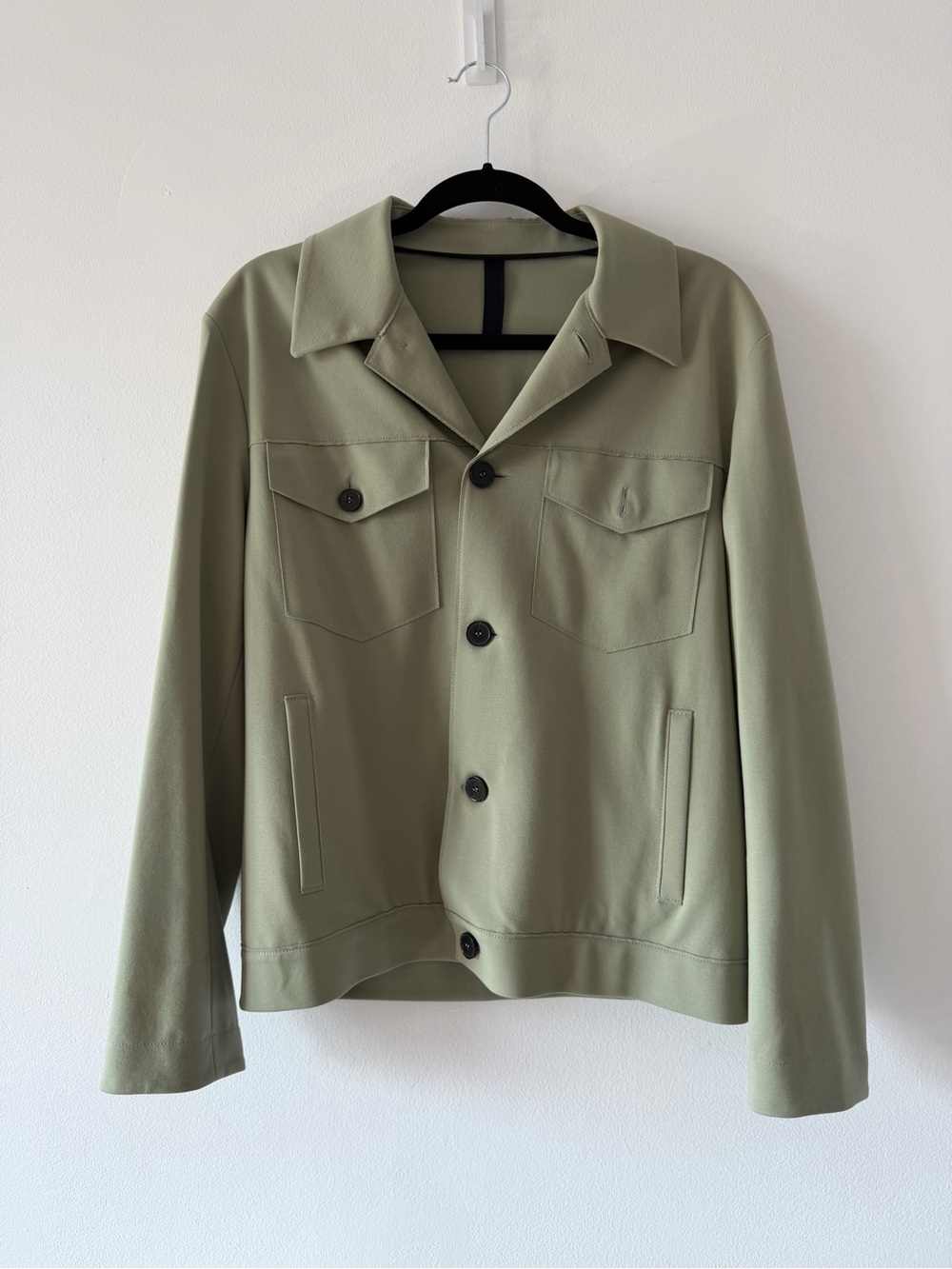 Men's Lightweight Olive Green Button-Front Shirt Jacket